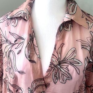 Zara Sz S Floral Embroidered Semi Sheet Oversized Sequin Blouse Nude Pullover